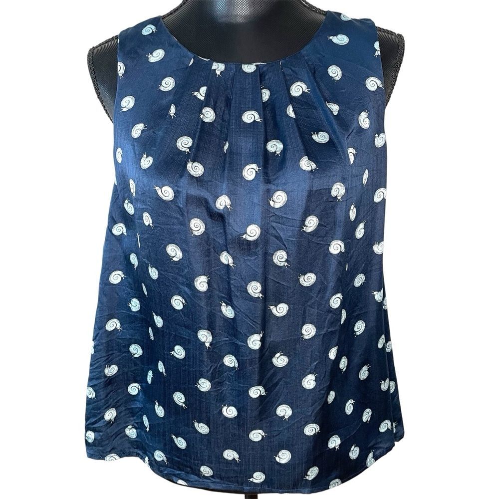 Postmark Anthropologie Top Sleeveless Tank Silk Snail Print Shirt Blue Size 4